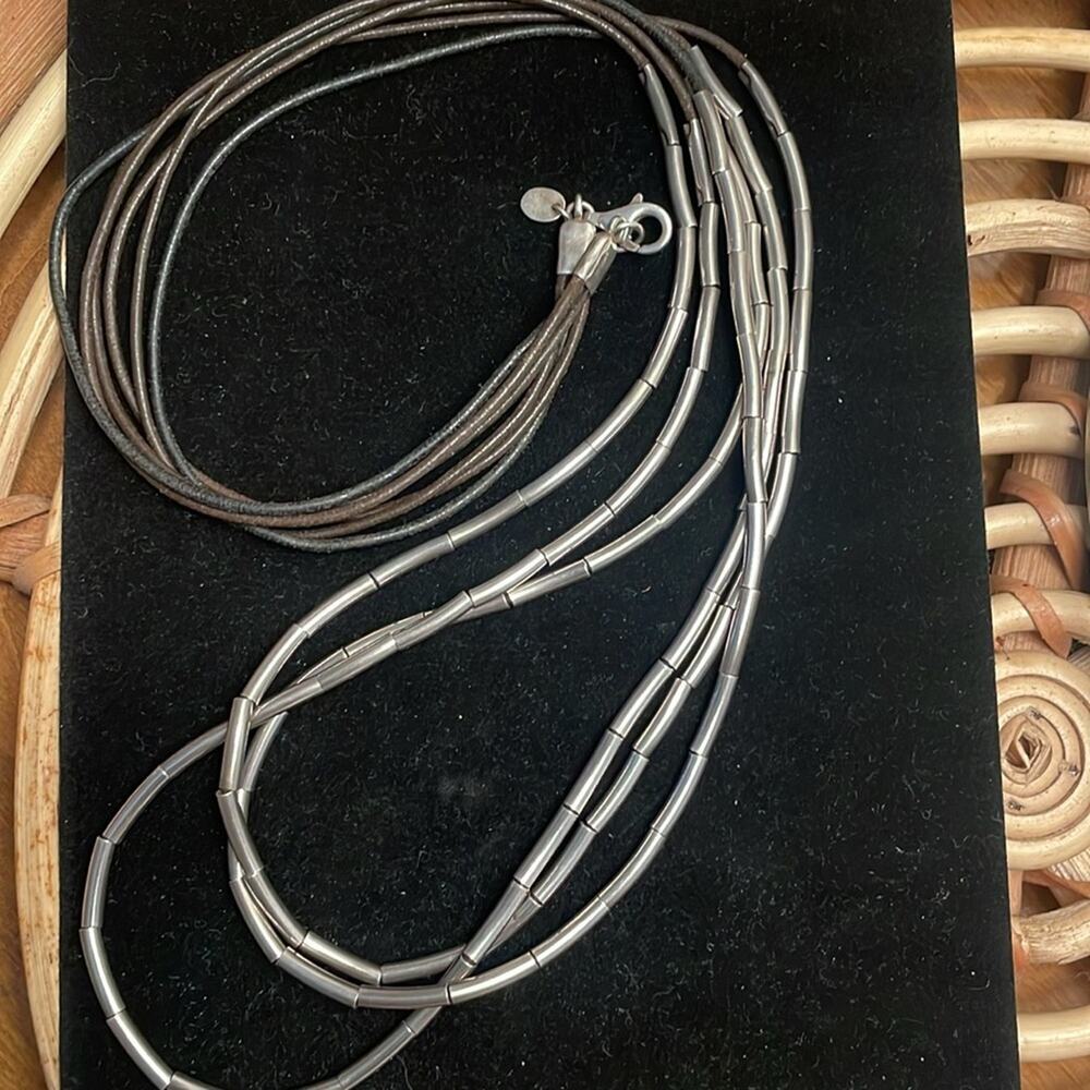 Silpada Silver Flash 925 Sterling Silver Brown Strand Leather Necklace
